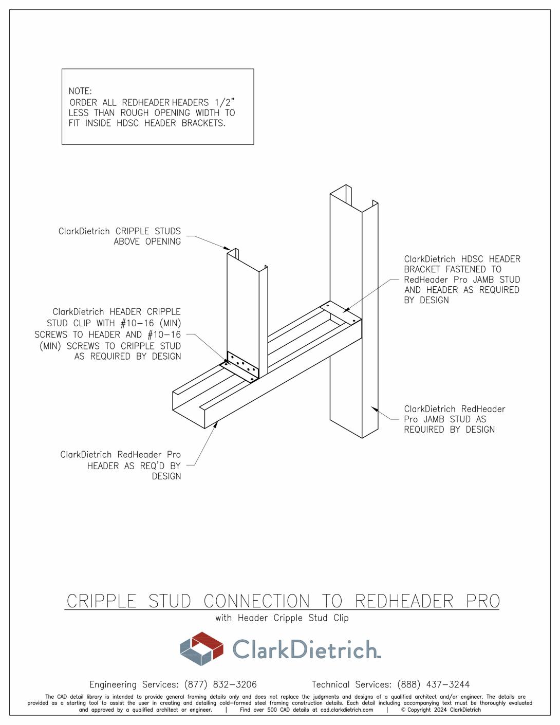 cripple stud connection to redheader pro